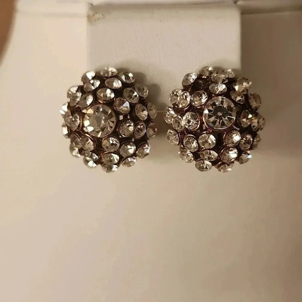 Statement Rhinestone Filled Clip On Stud Earrings